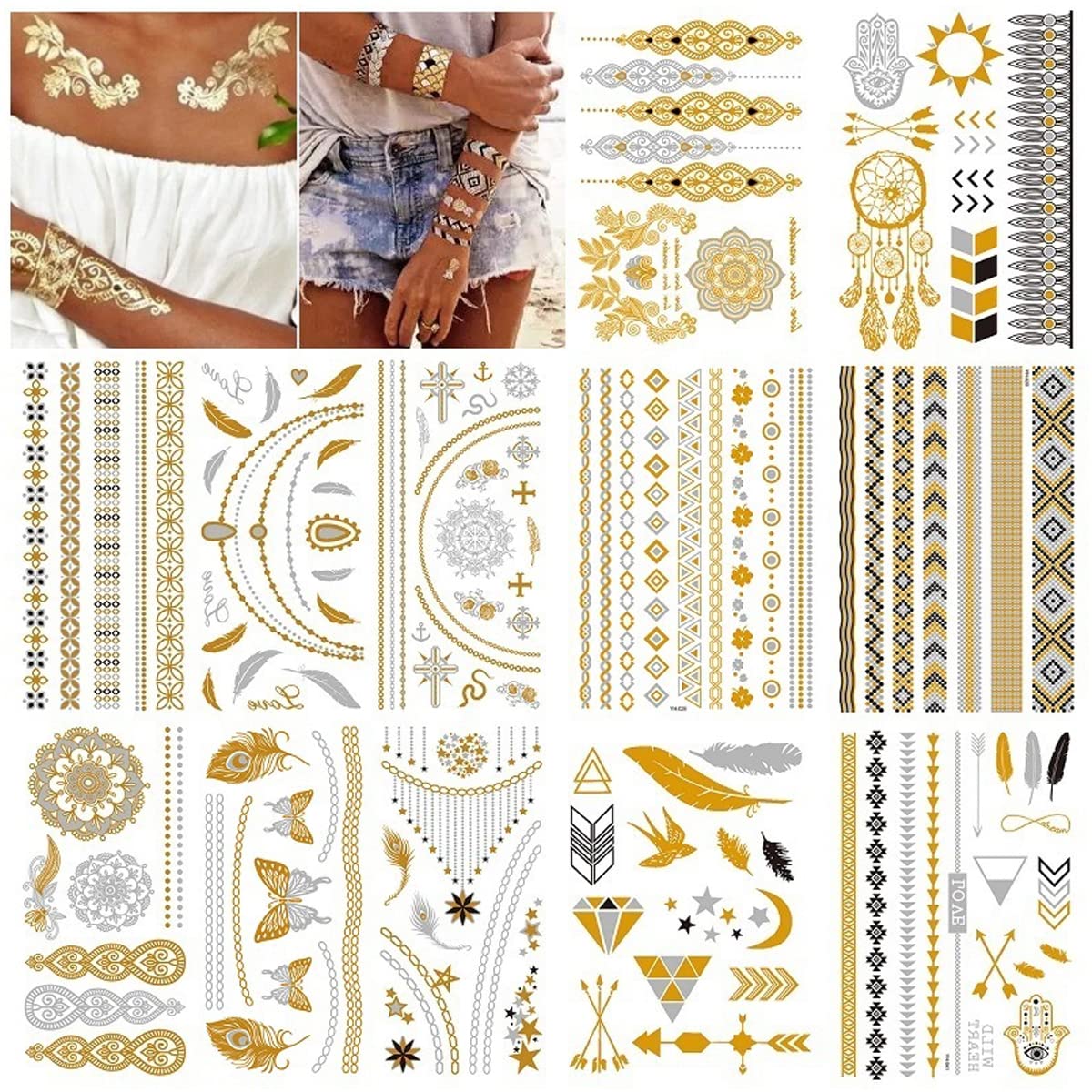 MAYCREATE 12 Sheets Tattoo Sticker Creative Element Temporary Tattoos Stickers Golden Tatto Stickers Assorted Henna Art Tattoo Sticker for Body Art Tattoos Art Waterproof Temporary MAYCREATE 12 Sheets Tattoo Sticker Creative Element Temporary Tattoos Stickers Golden Tatto Stickers Assorted Henna Art Tattoo Sticker for Body Art Tattoos Art Waterproof Temporary
